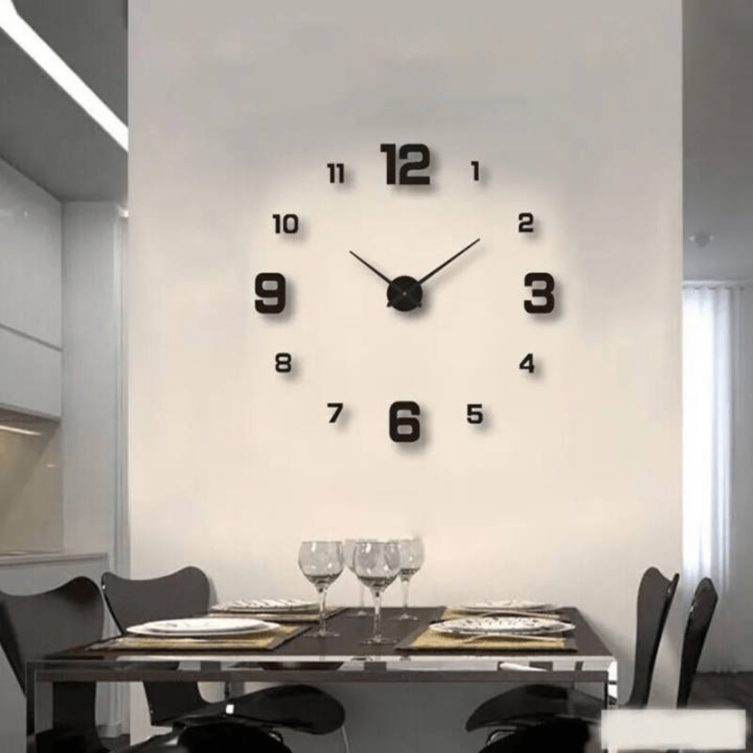 Dining room with a large wall clock on the wall