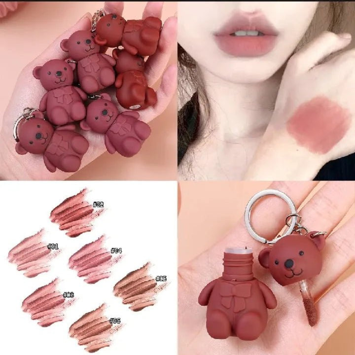 1 piece random color Teddy Bear Trendy LIP GLOSS MATTE Keychain Style MAKE UP YOUR LIP| Bear Gloss| - AlifdukanAlifdukan types here :)