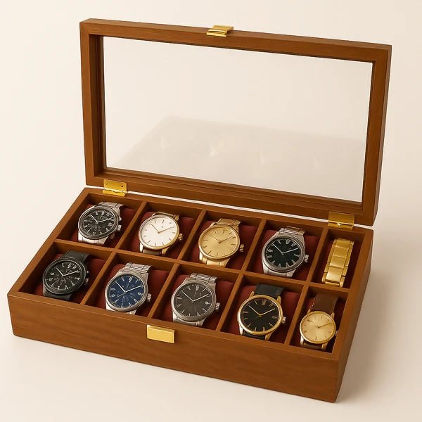10 Watches – Golden Hinge – Glass Top - AlifdukanBUY AURA.PK types here :)