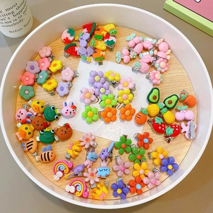 12 - Piece Trendy Korean Mini Pins for Girls – Cartoon Patterns, Casual Hair Accessories - AlifdukanAlifdukan types here :)