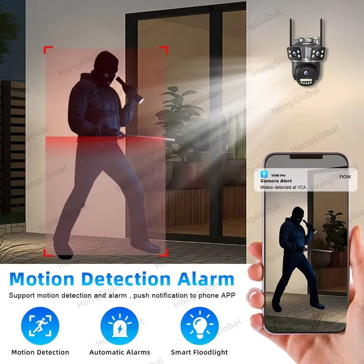 12MP 6K 3 Lens Smart Waterp roof Outdoor PTZ 360 IP Camera V380 Pro Wireless WiFi Surveil CCTV Security Network Camera - AlifdukanAlifdukan types here :)