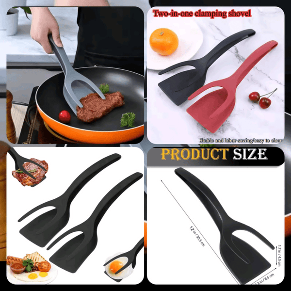 2 in 1 Kitchen Gadget Accessories Omelette Shovel Clip Non Stick Silicone Spatula Tongs Toast Pancake Egg Clamp Frying Steak - AlifdukanAlifdukan types here :)