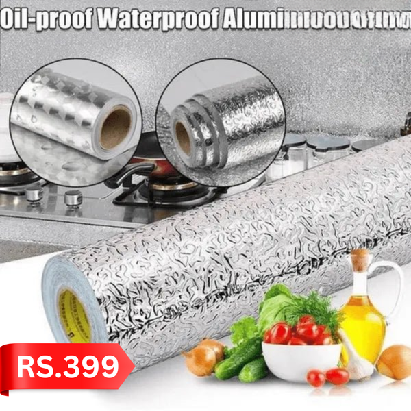 Silver Aluminum Kitchen Wall Sticker | Waterproof & Oil-Proof Stove Protector