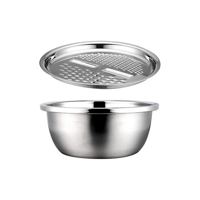 3 In 1 Multifunctional Kitchen Grater Stainless Steel Vegetable Slicer Vegetable Cutter Drain Basket Fruit Drain Basin Set - AlifdukanAlifdukan types here :)