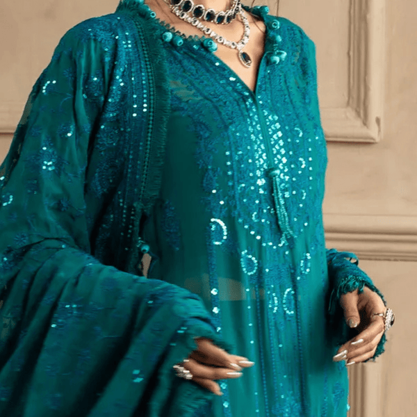 3 Piece Unstitched Embroidered Chiffon Suit with Embroidered Chiffon Dupatta LE - 52017 - AlifdukanAlifdukan types here :)