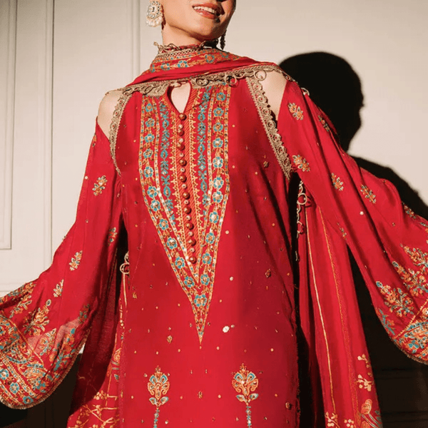 3 Piece Unstitched Embroidered Paper Cotton Suit with Paper Cotton Dupatta FE - 52093 - AlifdukanAlifdukan types here :)