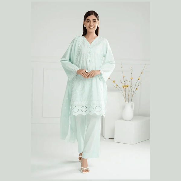 3 Piece Unstitched Schiffli Embroidered Lawn Suit with Embroidered Chiffon Dupatta PM - 52050 - AlifdukanAlifdukan types here :)
