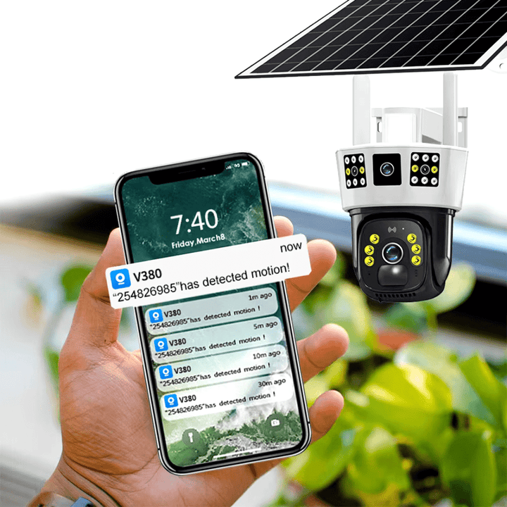 3 Screens Dual Lens V380 Pro 12MP 6K PTZ 4G SIM Card Solar Powered CCTV Security Camera Waterproof Solar PTZ Camera WIFI - AlifdukanBUY AURA.PK types here :)
