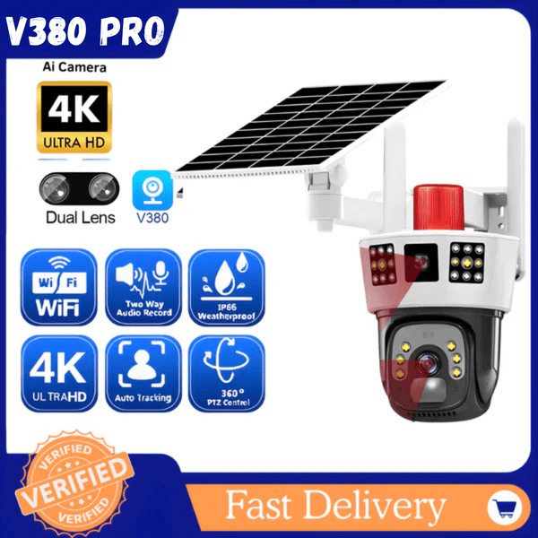 3 Screens Dual Lens V380 Pro 12MP 6K PTZ 4G SIM Card Solar Powered CCTV Security Camera Waterproof Solar PTZ Camera WIFI - AlifdukanAlifdukan types here :)