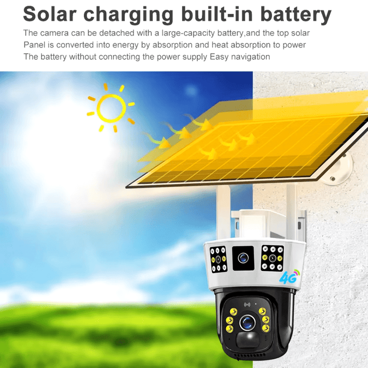 3 Screens Dual Lens V380 Pro 12MP 6K PTZ 4G SIM Card Solar Powered CCTV Security Camera Waterproof Solar PTZ Camera WIFI - AlifdukanBUY AURA.PK types here :)