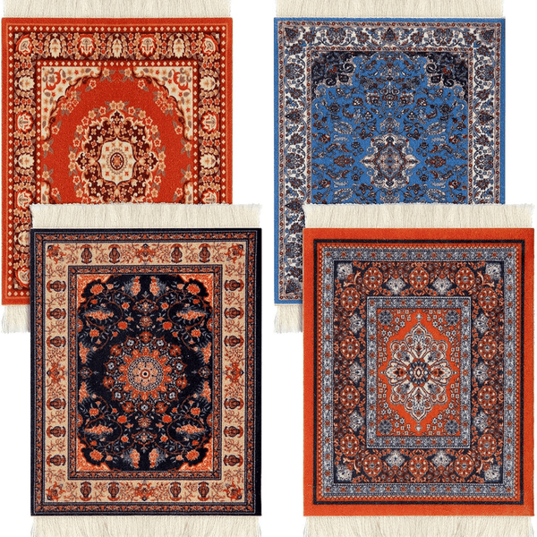 4 Pieces Rug Table Coasters Table Drink Holders Oriental Design Fabric Carpet Drink Mats Oriental Design Fabric Elegant Carpets - AlifdukanAlifdukan types here :)