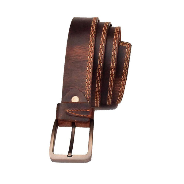 40mm Triple Stitch Leather Belt – Brown - AlifdukanAlifdukan types here :)