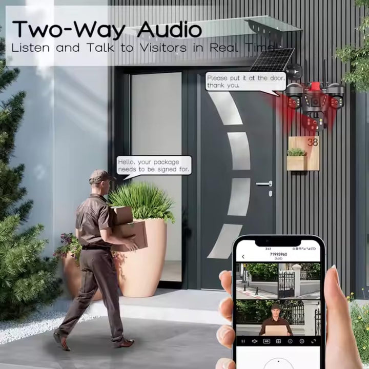 4G Solar Triple Lens 5MP Outdoor CCTV Camera | 3 - Screen View | Manual Side Rotation| Auto Tracking | Human Detection | Color Night Vision | Two - Way Audio | Multi - User Access - AlifdukanAlifdukan types here :)