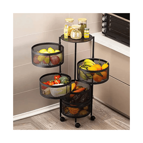 5 Layer/Tier/Step Kitchen Rotating Shelf 360 Degree Baskets Fruit Vegetable Storage Rack Floor Round Household Multi - function Shelf With Wheels - AlifdukanAlifdukan types here :)