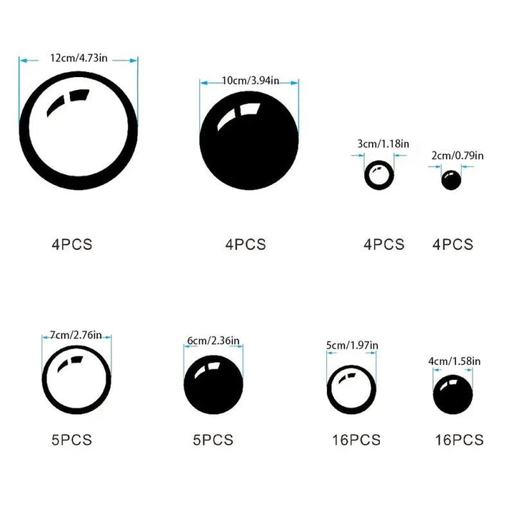 58pcs Acrylic Bubble Circle Mirror Wall Stickers 3D Self.