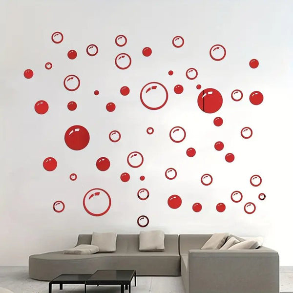 58pcs Acrylic Bubble Circle Mirror Wall Stickers 3D Self.