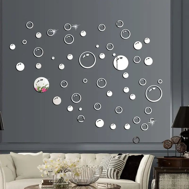 58pcs Acrylic Bubble Circle Mirror Wall Stickers 3D Self.