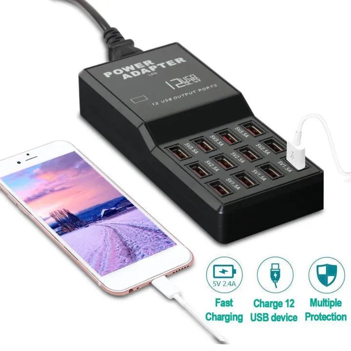 5V 12A 12 Port USB Quick Adapter Charger home Portable Or Wall Fast Charger - AlifdukanAlifdukan types here :)