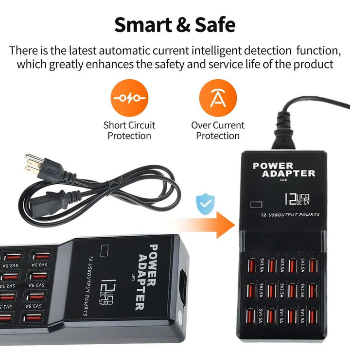 5V 12A 12 Port USB Quick Adapter Charger home Portable Or Wall Fast Charger - AlifdukanAlifdukan types here :)