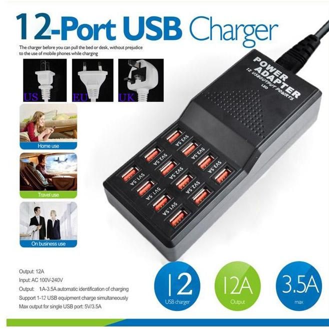 5V 12A 12 Port USB Quick Adapter Charger home Portable Or Wall Fast Charger - AlifdukanAlifdukan types here :)