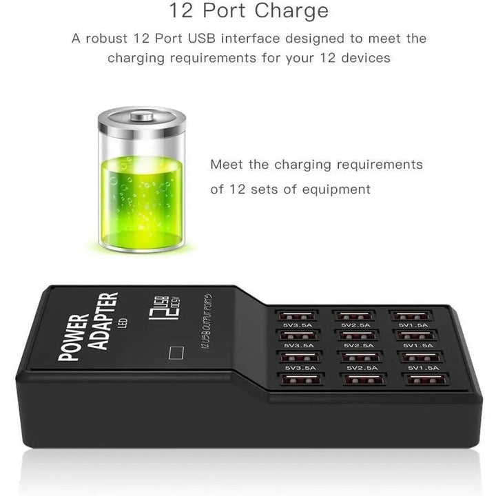 5V 12A 12 Port USB Quick Adapter Charger home Portable Or Wall Fast Charger - AlifdukanAlifdukan types here :)