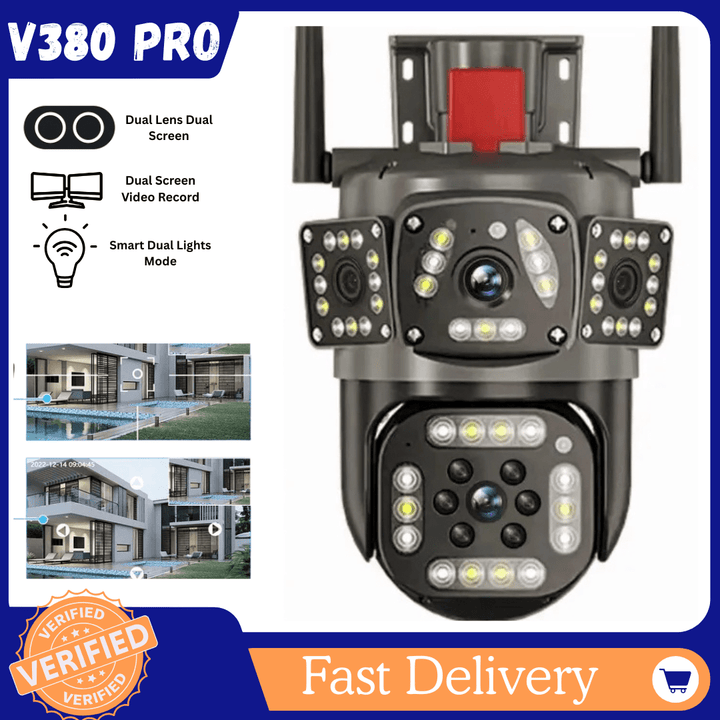 6MP Camera Three - lens WIFI PTZ IP Camera ,Smart AI Camera ,CCTV Camera ,Outdoor Dual Screen Security Camera Automatic Monitoring Video Surveillance V380PRO - AlifdukanAlifdukan types here :)