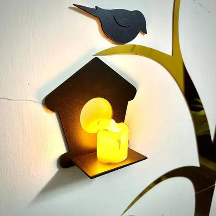 Acrylic Birds on Tree Wall Decor with Wooden Shelves – Large Size .