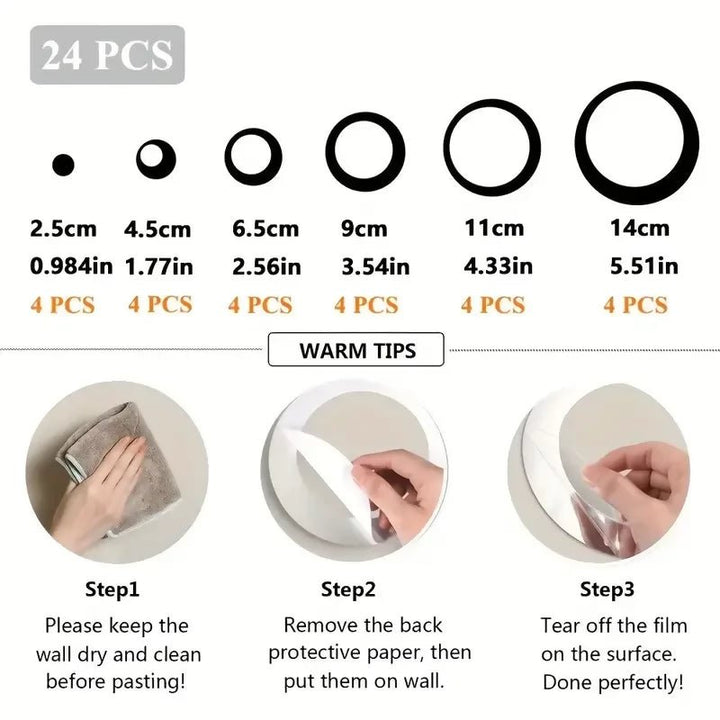 Acrylic Mirror Wall Sticker, 24pcs Set for Living Room Bedroom.