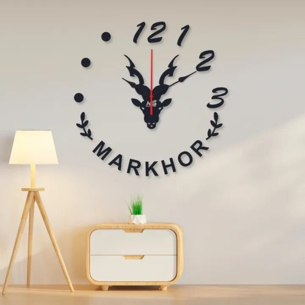 Adorable & Stylish 3D DIY wooden wall clock for home & office Decor Elegant Markhor Written Wall clock watch for rooms - AlifdukanAlifdukan types here :)