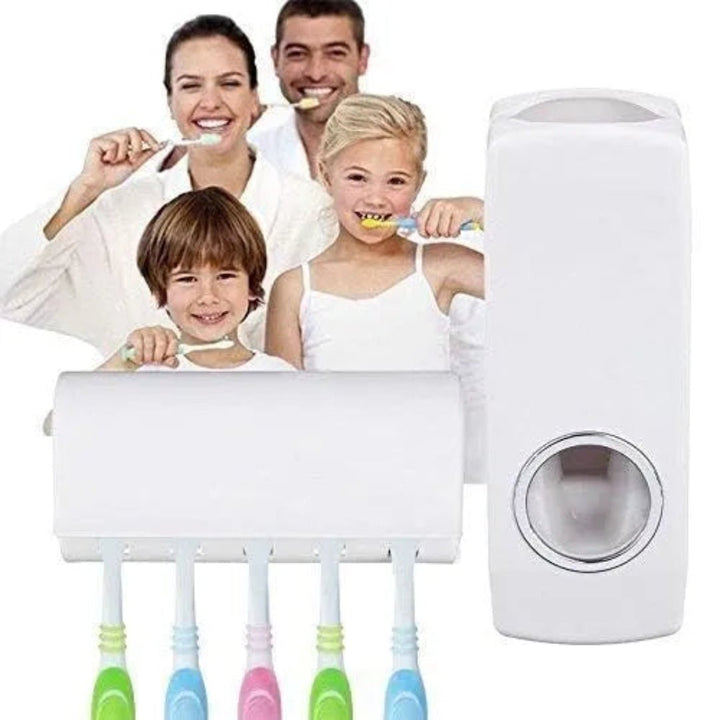 Automatic Plastic Toothpaste Dispenser 5 Toothbrush Holder Toothpaste Squeezer Bathroom Shelves Organizer - AlifdukanAlifdukan types here :)