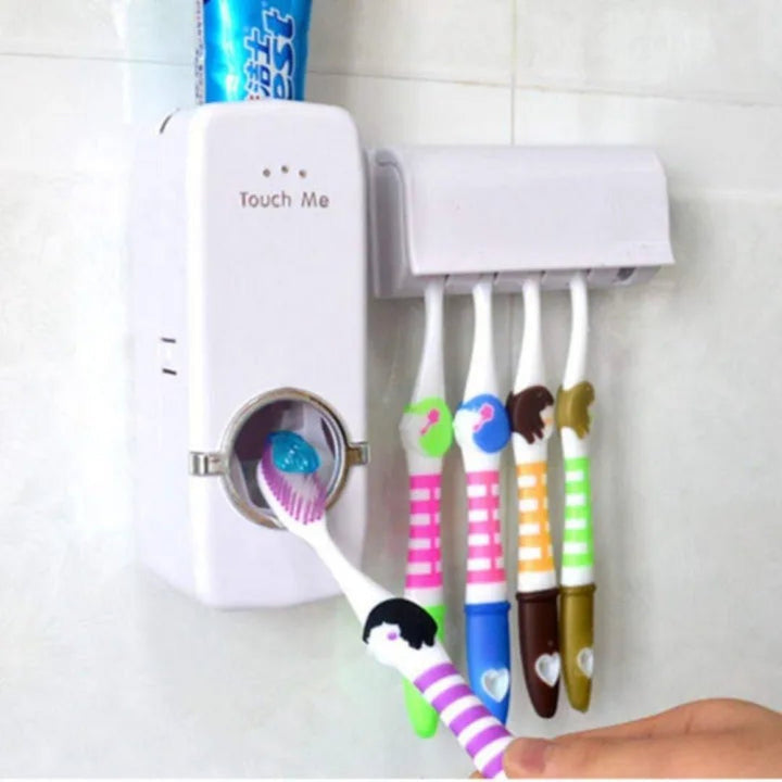 Automatic Plastic Toothpaste Dispenser 5 Toothbrush Holder Toothpaste Squeezer Bathroom Shelves Organizer - AlifdukanAlifdukan types here :)
