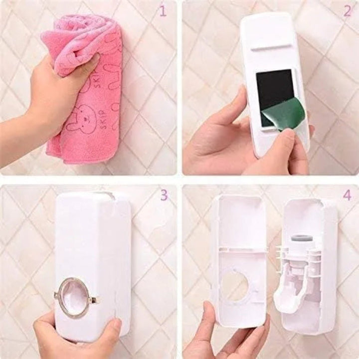 Automatic Plastic Toothpaste Dispenser 5 Toothbrush Holder Toothpaste Squeezer Bathroom Shelves Organizer - AlifdukanAlifdukan types here :)