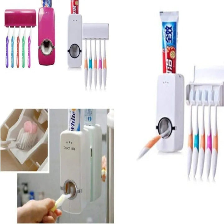 Automatic Plastic Toothpaste Dispenser 5 Toothbrush Holder Toothpaste Squeezer Bathroom Shelves Organizer - AlifdukanAlifdukan types here :)