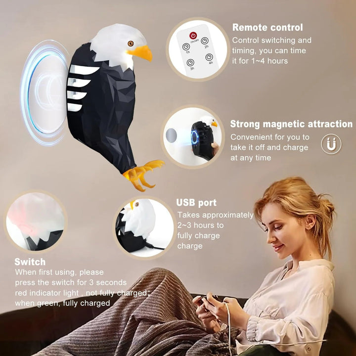 Bald Eagle Wall Light with Remote Control, Magnetic Led Mounted Eagle Lamp, USB Charging & Battery Operated Indoor Light - AlifdukanAlifdukan types here :)