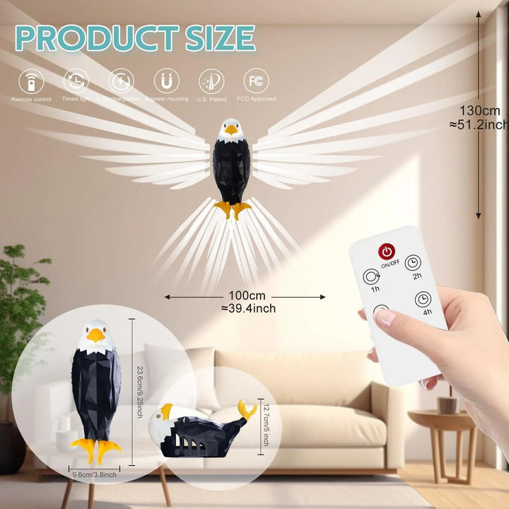 Bald Eagle Wall Light with Remote Control, Magnetic Led Mounted Eagle Lamp, USB Charging & Battery Operated Indoor Light - AlifdukanAlifdukan types here :)