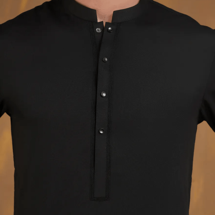 BLACK BLENDED SEMI - FORMAL KAMEEZ SHALWAR - AlifdukanAlifdukan types here :)