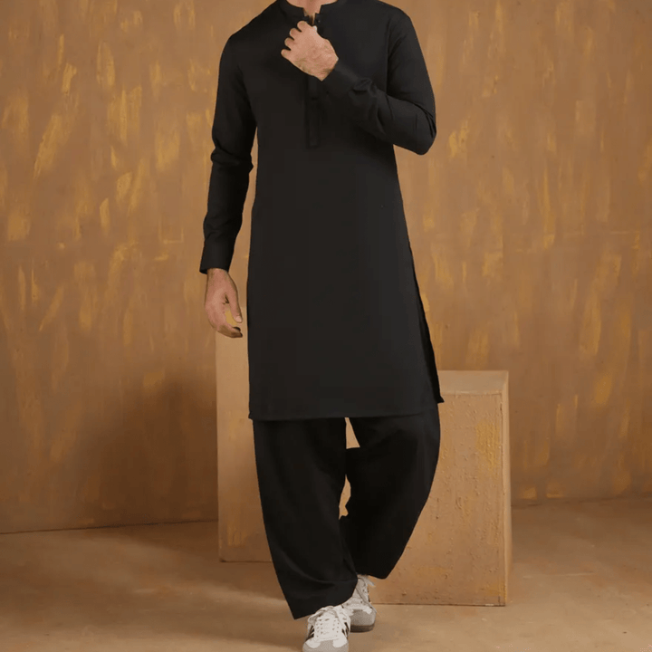 BLACK BLENDED SEMI - FORMAL KAMEEZ SHALWAR - AlifdukanAlifdukan types here :)
