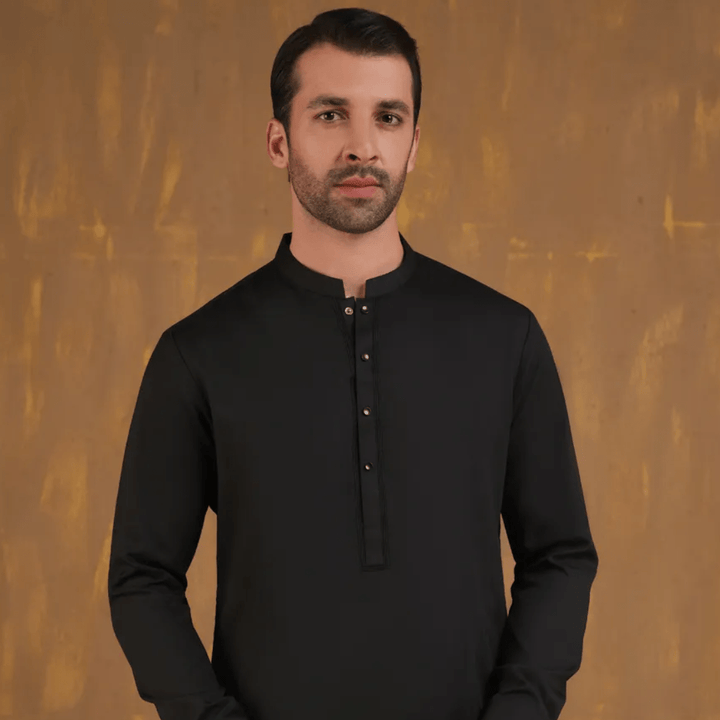 BLACK BLENDED SEMI - FORMAL KAMEEZ SHALWAR - AlifdukanAlifdukan types here :)