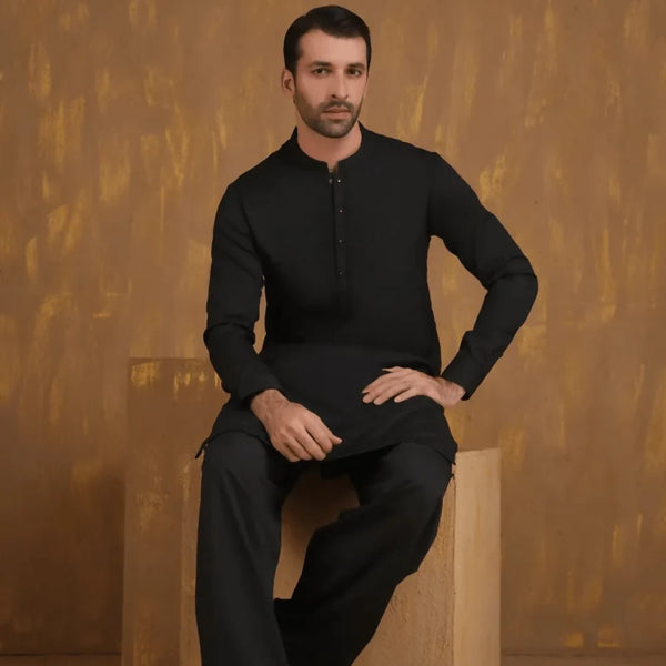 BLACK BLENDED SEMI - FORMAL KAMEEZ SHALWAR - AlifdukanSmart Online Collection types here :)