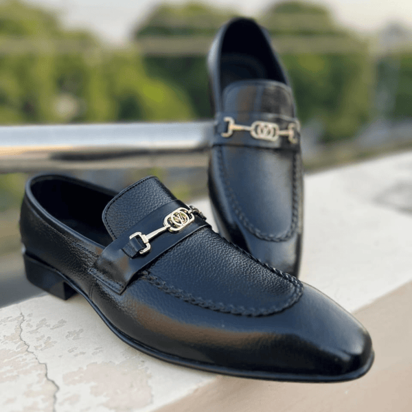 Black Leather Loafers with Gold Metal Bit - Alifdukanstylebyalif types here :)