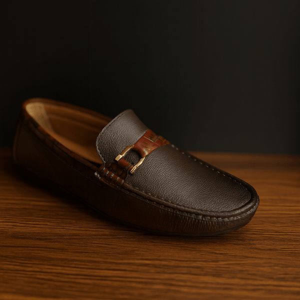 "Brown Leather Loafers with Gold Horsebit – Classic Luxury" - Alifdukanstylebyalif types here :)