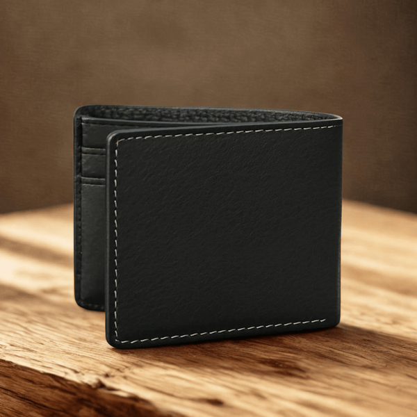 Classic Black Genuine Leather Bi - Fold Wallet - Alifdukanstylebyalif types here :)