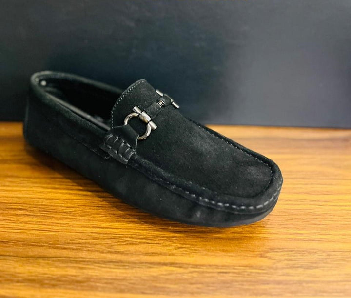 "Classic Black Suede Loafers with Silver Buckle – Modern Elegance" - Alifdukanstylebyalif types here :)