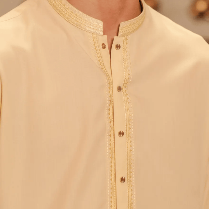 CREAM BLENDED SEMI - FORMAL KAMEEZ SHALWAR - AlifdukanAlifdukan types here :)