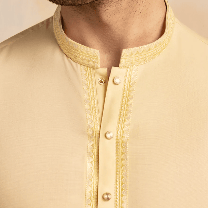 CREAM BLENDED SEMI - FORMAL KAMEEZ SHALWAR - AlifdukanAlifdukan types here :)