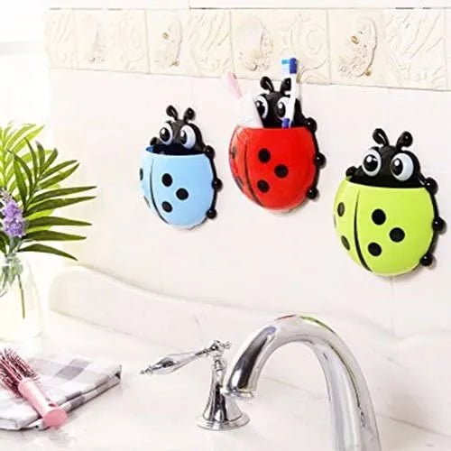 Cute Ladybug Toothbrush Wall Holder Bathroom Cartoon Set Toothbrush Container 1 Piece (Multicolor) - AlifdukanAlifdukan types here :)