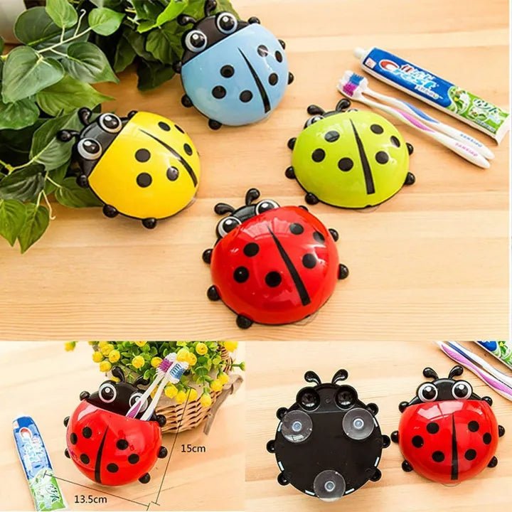 Cute Ladybug Toothbrush Wall Holder Bathroom Cartoon Set Toothbrush Container 1 Piece (Multicolor) - AlifdukanAlifdukan types here :)