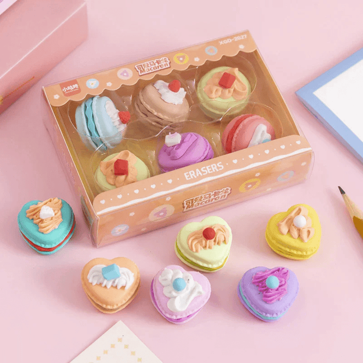 Cute Macaron Dessert Erasers Creative Rubber Pencil Eraser for Kids Pcs Set - AlifdukanAlifdukan types here :)