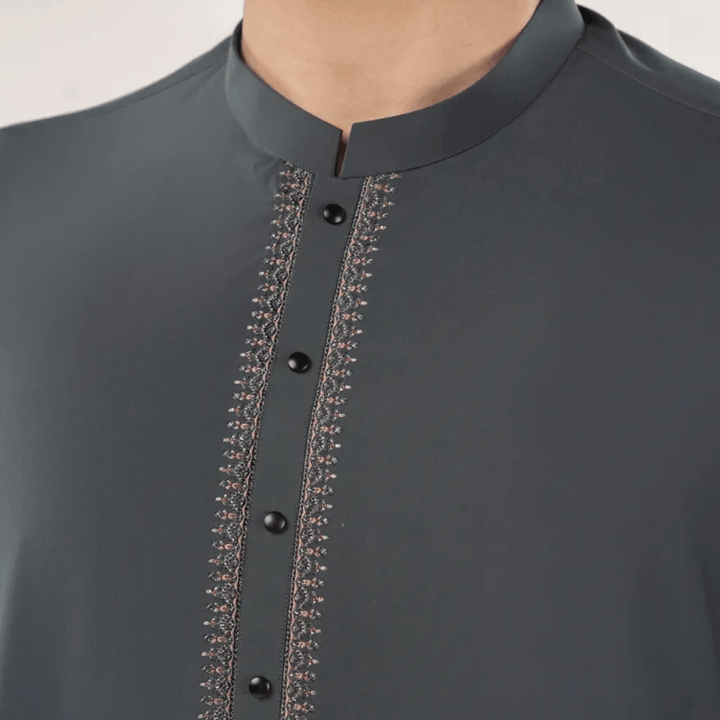 DARK GREEN BLENDED SEMI - FORMAL KAMEEZ SHALWAR - AlifdukanAlifdukan types here :)