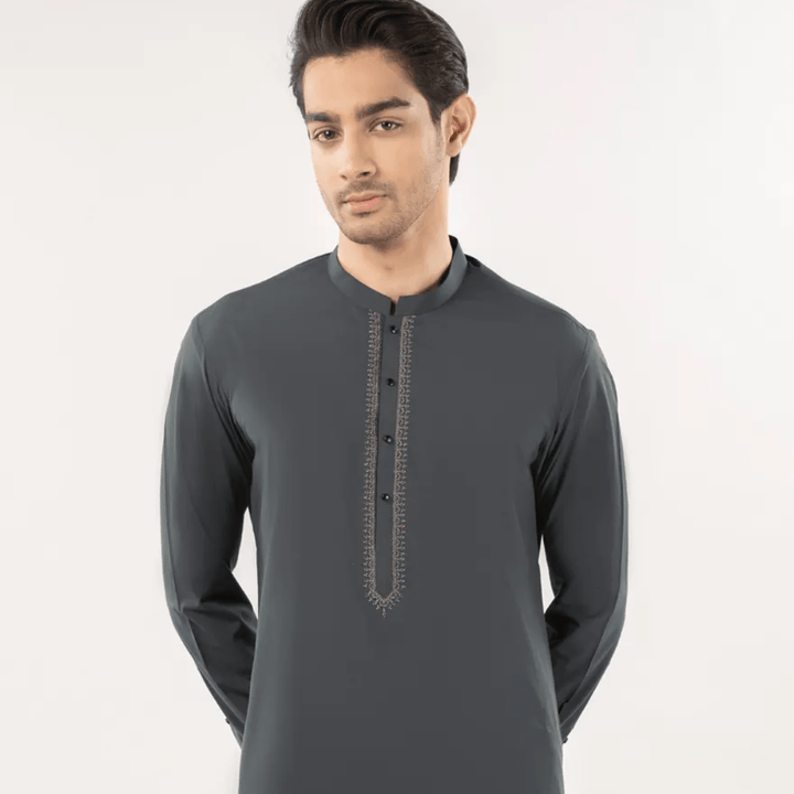DARK GREEN BLENDED SEMI - FORMAL KAMEEZ SHALWAR - AlifdukanAlifdukan types here :)